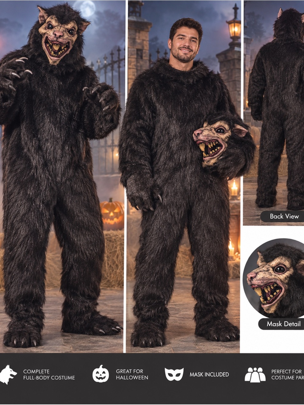 2 pc. Adults Dark Brown Werewolf Costume with Realistic Mask